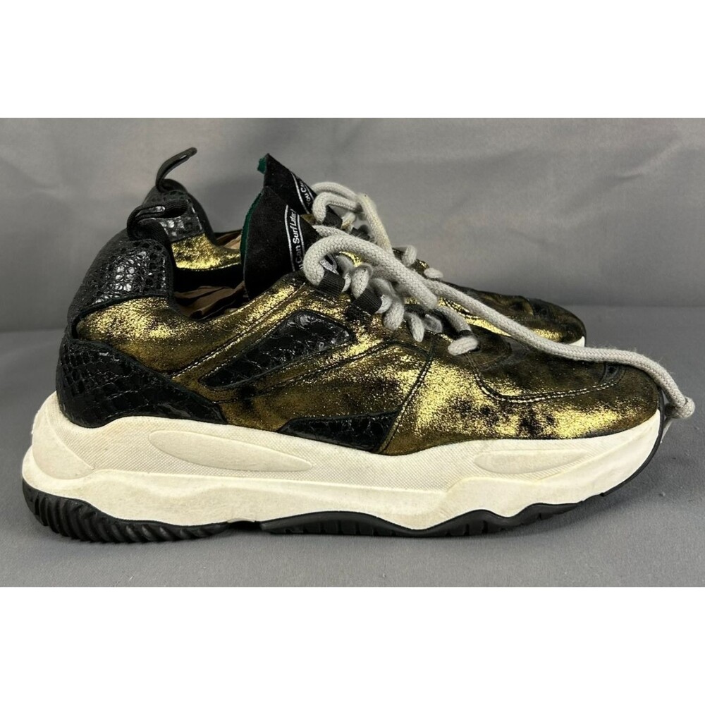 P448 Luke Metallic Gold Black Snakeskin Chunky Platform Sneakers Euro 38 US 8